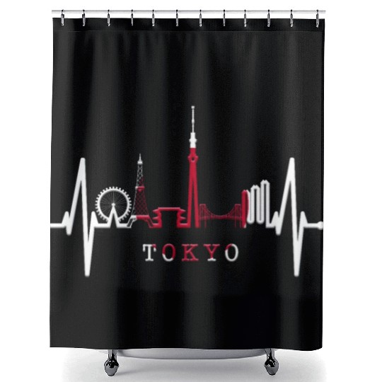 Tokyo Skyline Heartbeat Japanese Heart Love Tokyo Shower Curtains