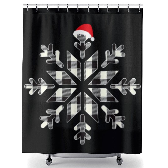 White Black Christmas Buffalo Plaid Snowflakes Shower Curtains