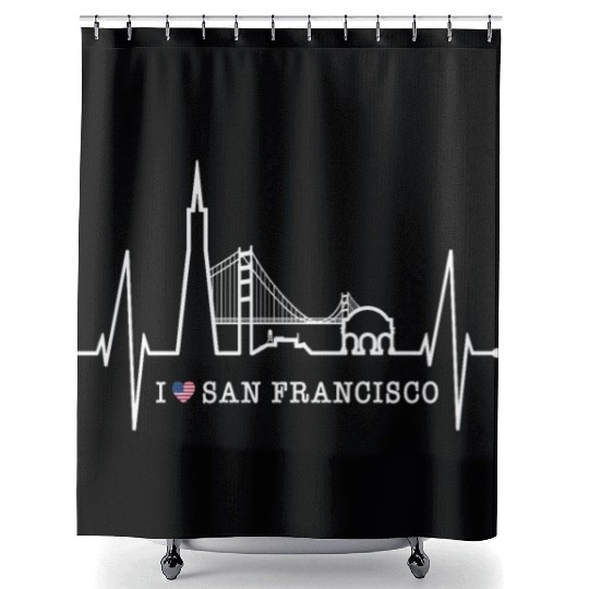 San Francisco Skyline Heartbeat California Lover Shower Curtains
