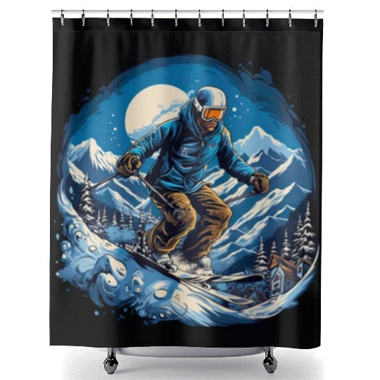 Skiing Off Piste Winter Fun for a Skiers Shower Curtains