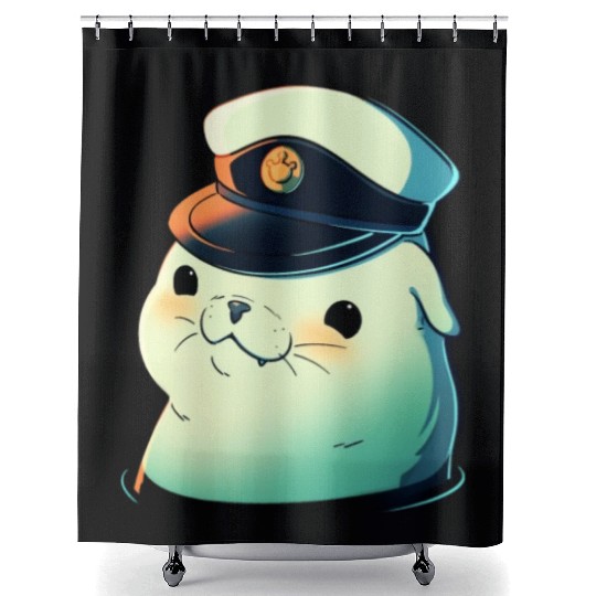 Seal Sailor Cap Boat Captain Cap Boating Seal Shower Curtains