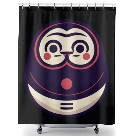 Kawaii Cat Face Daruma Doll Shower Curtains