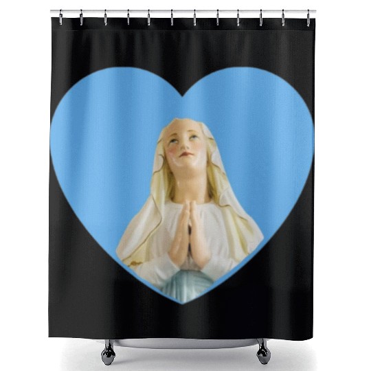 Virgin Mother Mary Praying Blue Heart Shower Curtains