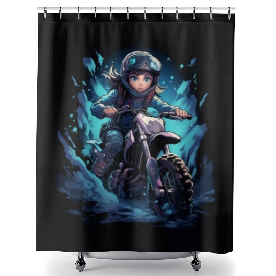 Dirt Bike Anime Girl Ice Racing Motorcycle Ice Shower Curtains