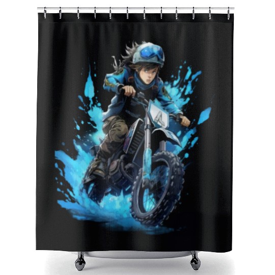 Dirt Bike Anime Ice Racing Motorcycle Ice Racer Shower Curtains