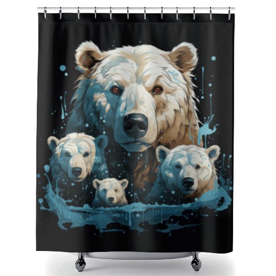 A Polar Bear Family Gift Bear Mom and Cubs Shower Curtains