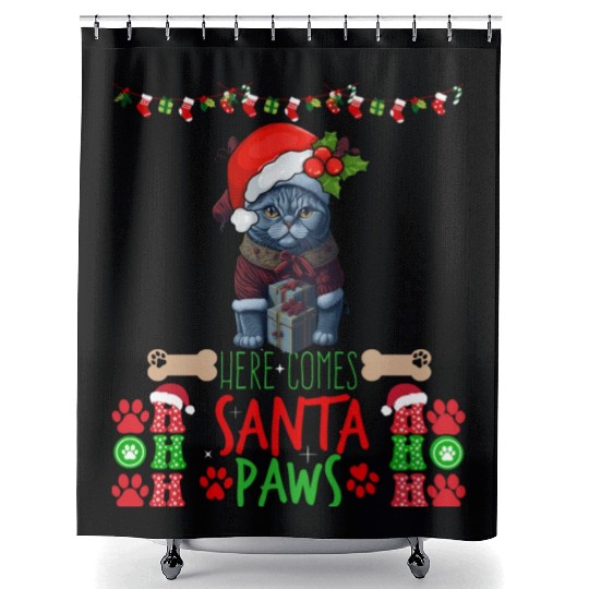"Santa Paws' Kitty Welcome" Shower Curtains