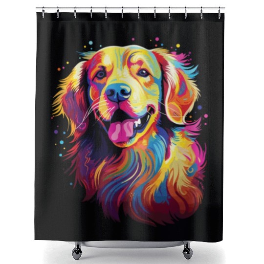 Watercolor Colorful Golden Retriever Shower Curtains