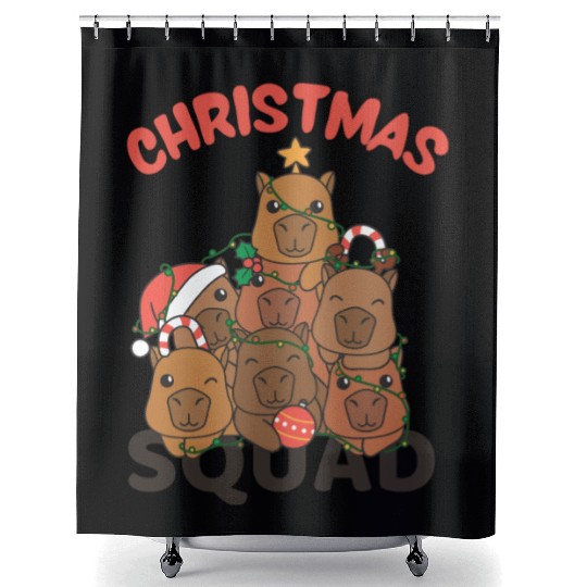 Capybara Christmas Tree Christmas Squad Capybaras Shower Curtains