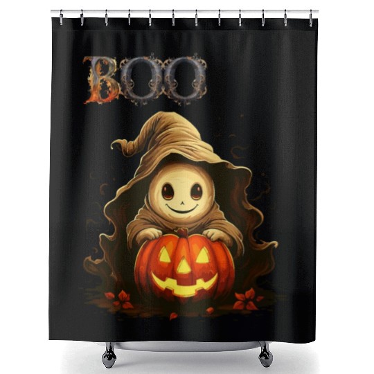 Adorable Boo Kid Ghosts With Pumpkin Shower Curtains