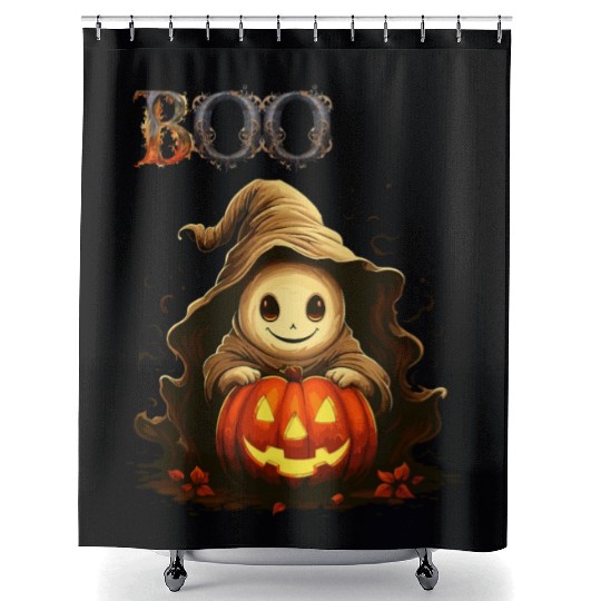Adorable Boo Kid Ghosts With Pumpkin Shower Curtains
