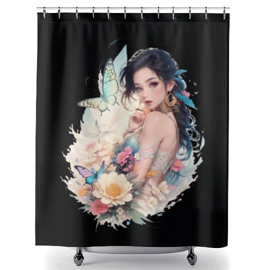 lady flower butterfly Shower Curtains