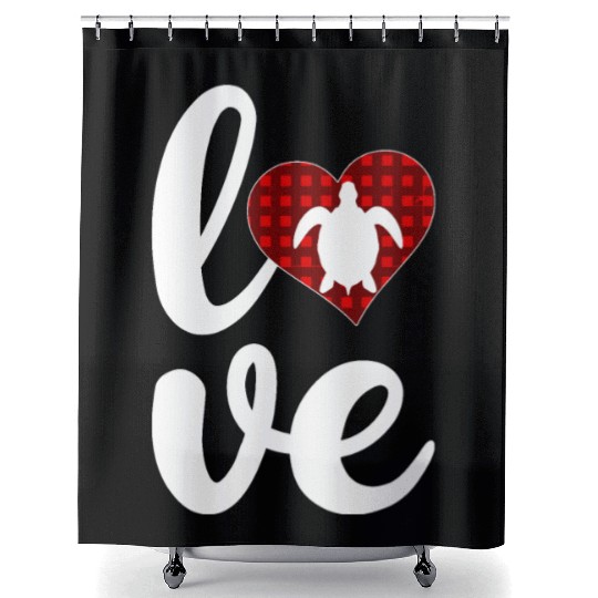 Sea Turtle Lover Buffalo Plaid Love Turtle Shower Curtains