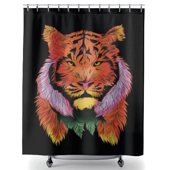 A Colorful Tiger Made From Plant Shower Curtains
