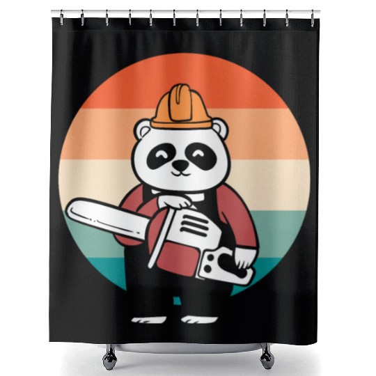 Panda Chainsaw Tree Worker Shower Curtains