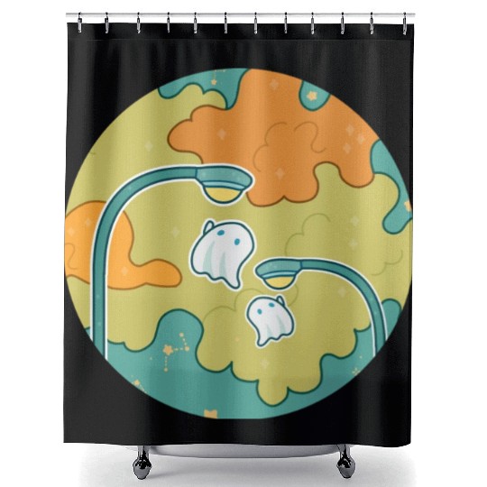 Two Little Ghosts Play With Street Lights Shower Curtains