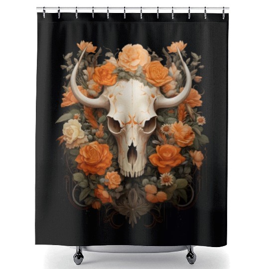 Vintage Bohemian Sugar Skull Bloom Shower Curtains