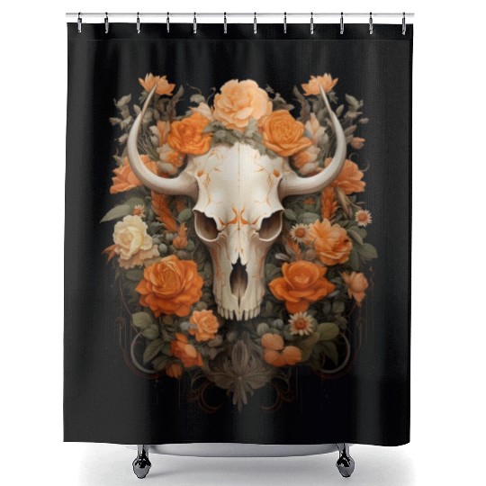 Vintage Bohemian Sugar Skull Bloom Shower Curtains