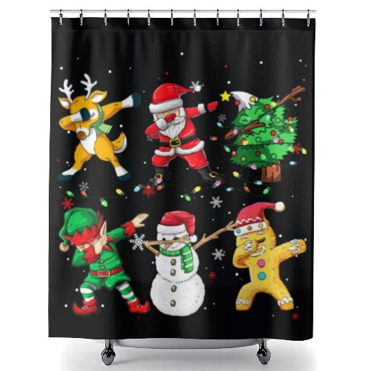 Dabbing Santa Elf Friends Christmas Boys Girls Men Shower Curtains