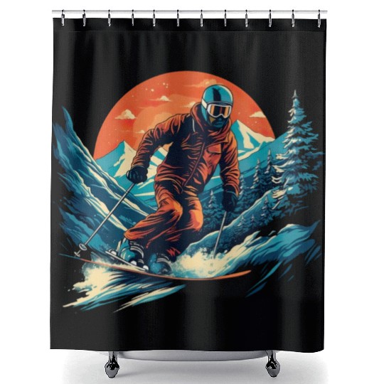 Skiing Off Piste Winter Fun for a Skiers Shower Curtains