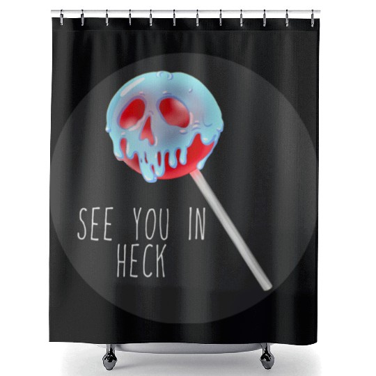 See You In Heck Poison Skull Candy Shower Curtains