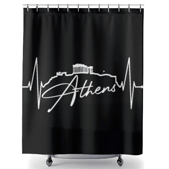 Athens Skyline Heartbeat Heart Flag Ancient Greek Shower Curtains