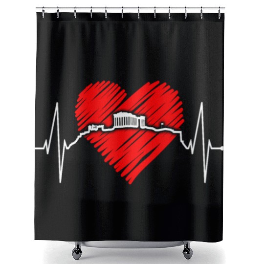 Athens Skyline Heartbeat Heart Flag Ancient Greek Shower Curtains