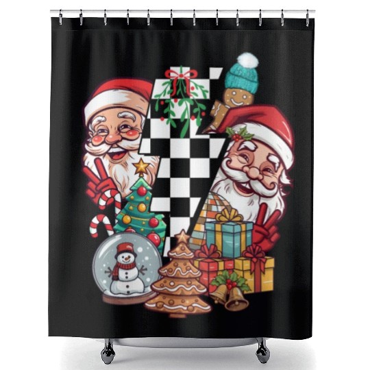 Retro Christmas, Santa, Groovy, Disco Ball, Frosty Shower Curtains