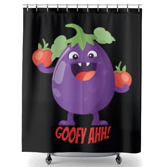 Eggplant Tomato Party Goofy Ahh Shower Curtains