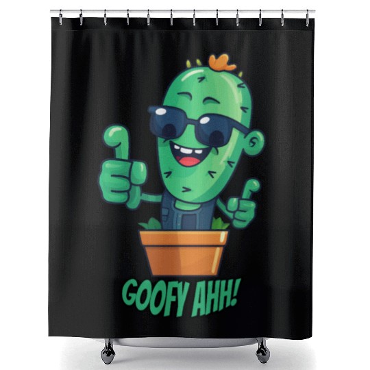 Fun Cactus Character Goofy Ahh Shower Curtains