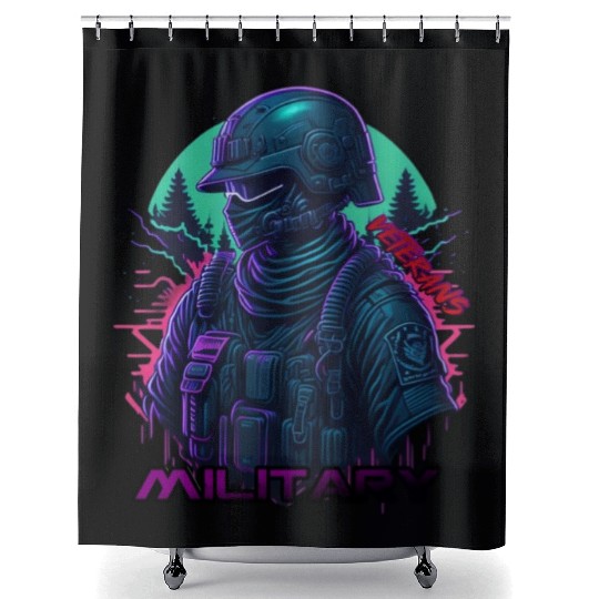 A neon Veterans Day vector Shower Curtains
