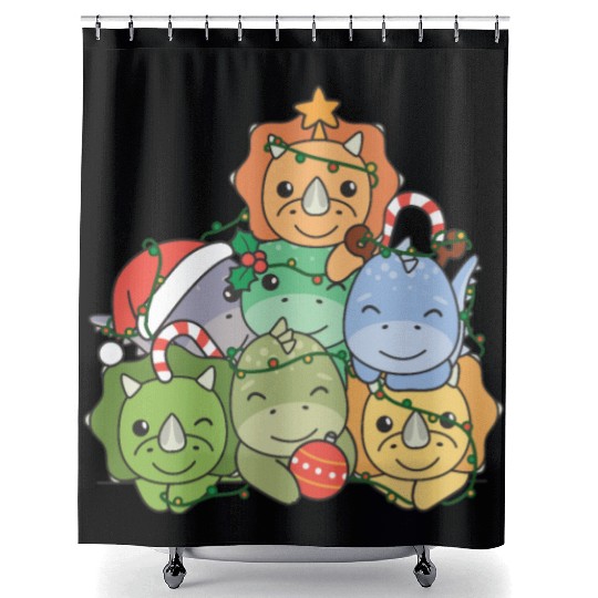 Dinosaur Christmas Tree Funny Animal Shower Curtains