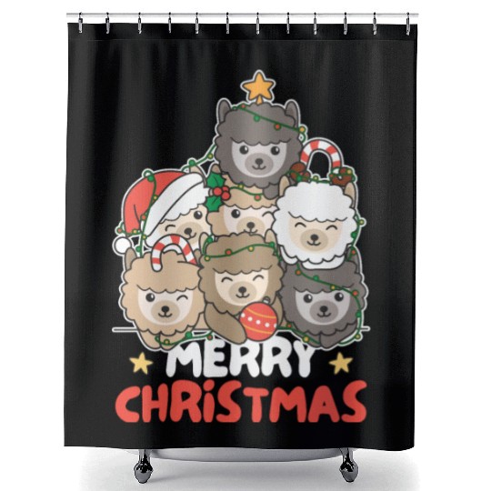 Alpaca Christmas Tree Merry Christmas Shower Curtains