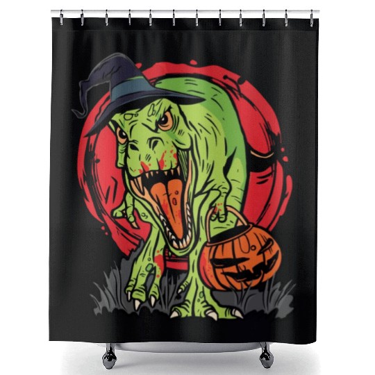 Trick Or Treating Dinosaur With Jack O Lantern Shower Curtains