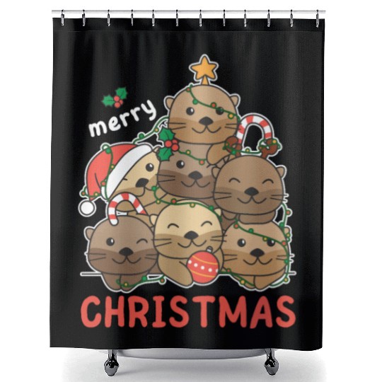 Otter Christmas Tree Merry Christmas Shower Curtains