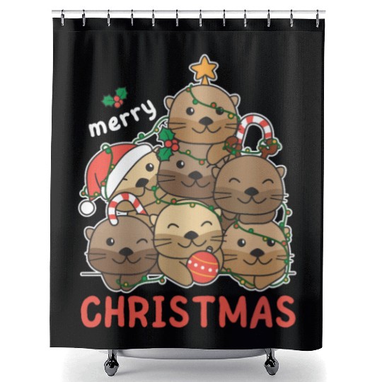 Otter Christmas Tree Merry Christmas Shower Curtains