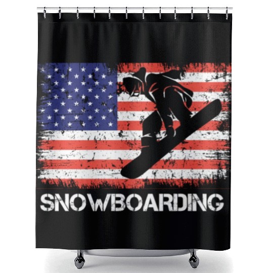 America Snowboarding Stars and Stripes Snowboard Shower Curtains