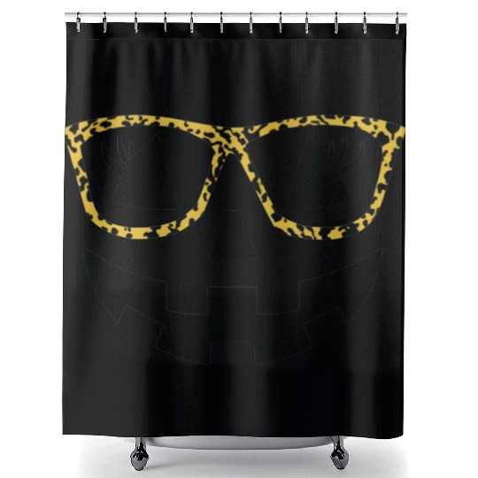 Jack O Lantern Cute Face Pumpkin with Leopard Prin Shower Curtains