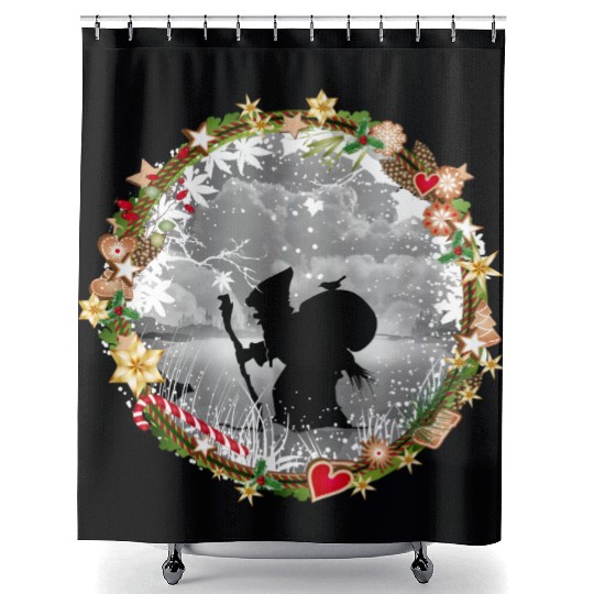 Knecht Ruprecht in paper cut style Christmas Shower Curtains