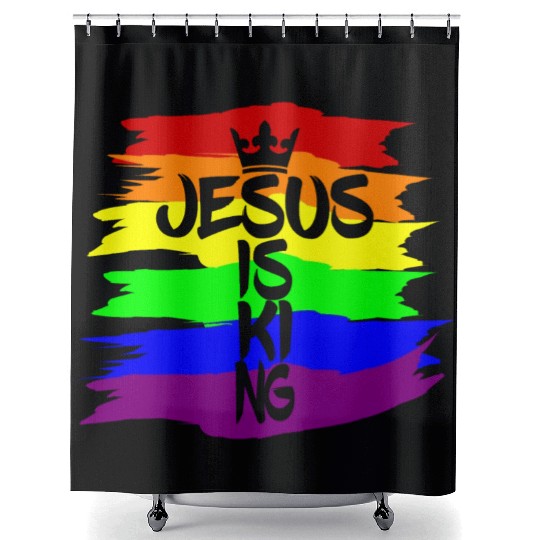 Queer Jesus is King Cross Crown Rainbow Colors Shower Curtains