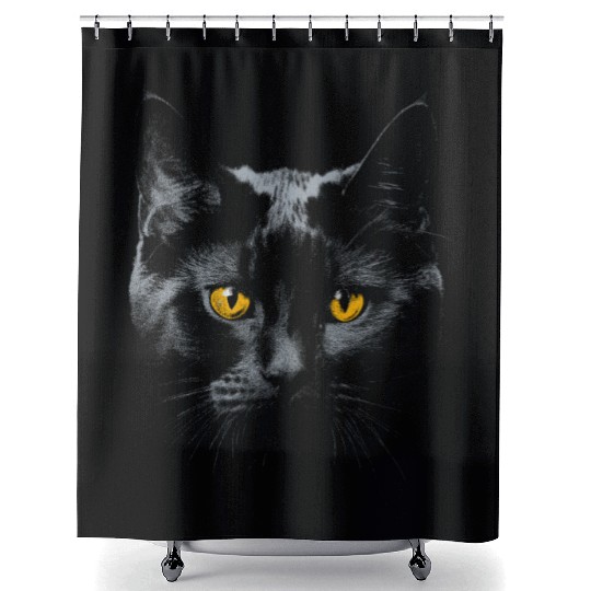 Black Cat Face Yellow Eyes Cat Halloween Costume B Shower Curtains