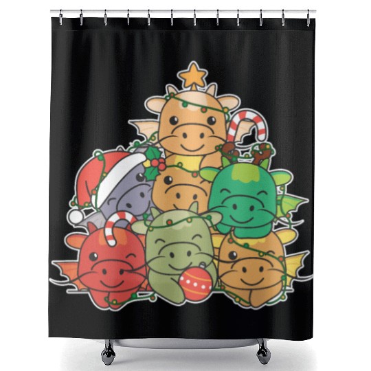 Dragon Christmas Tree Funny Animal Christmas Shower Curtains