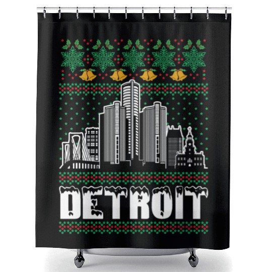 Detroit Michigan Ugly Christmas Shower Curtains
