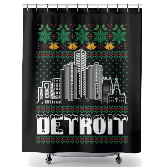 Detroit Michigan Ugly Christmas Shower Curtains