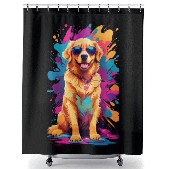Cool Golden Retriever with Sunglasses Shower Curtains