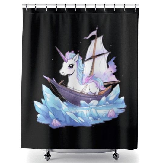 Ice Sailing Unicorn Ice Sailor Ice Boating Shower Curtains