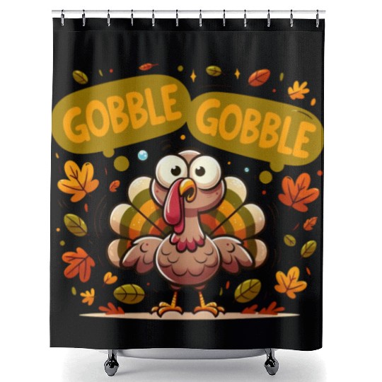 Fun Turkey Gobble Gobble for a Joyful Thanksgiving Shower Curtains