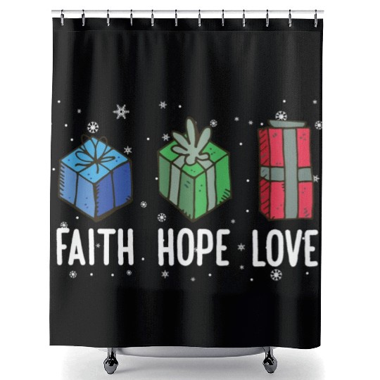 Faith Hope Love Religious Family Christmas Shower Curtains