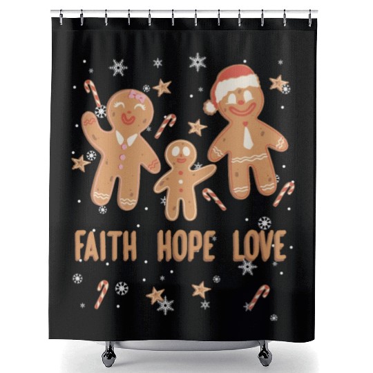 Gingerbread Man Faith Hope Love Religious Shower Curtains