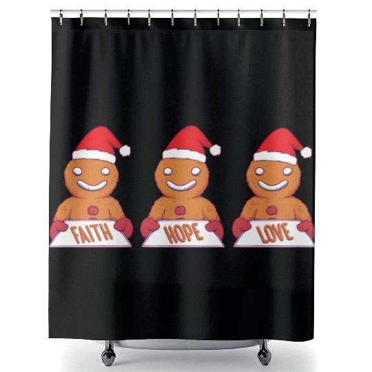 Gingerbread Man Faith Hope Love Religious Shower Curtains
